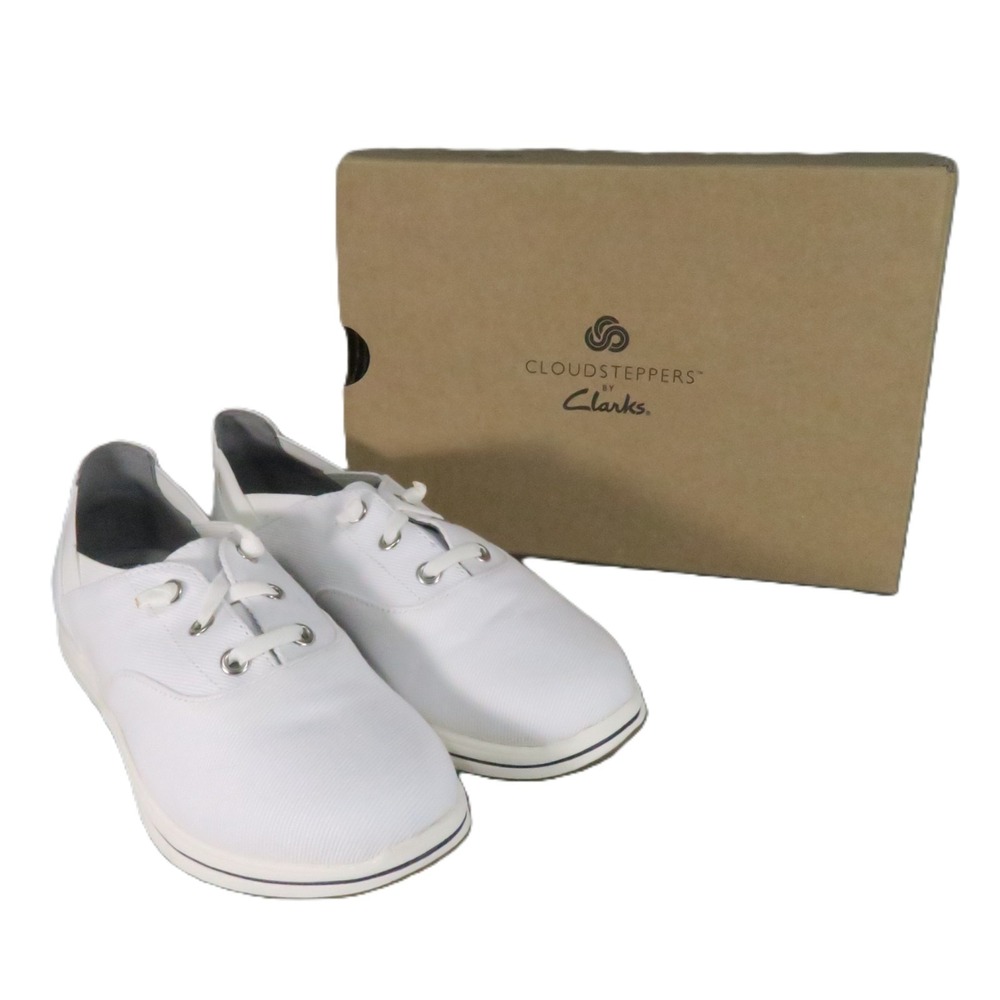 Clarks Cloudsteppers Breeze Ave Sneaker Womens US 6.5M White Canvas Washable NEW